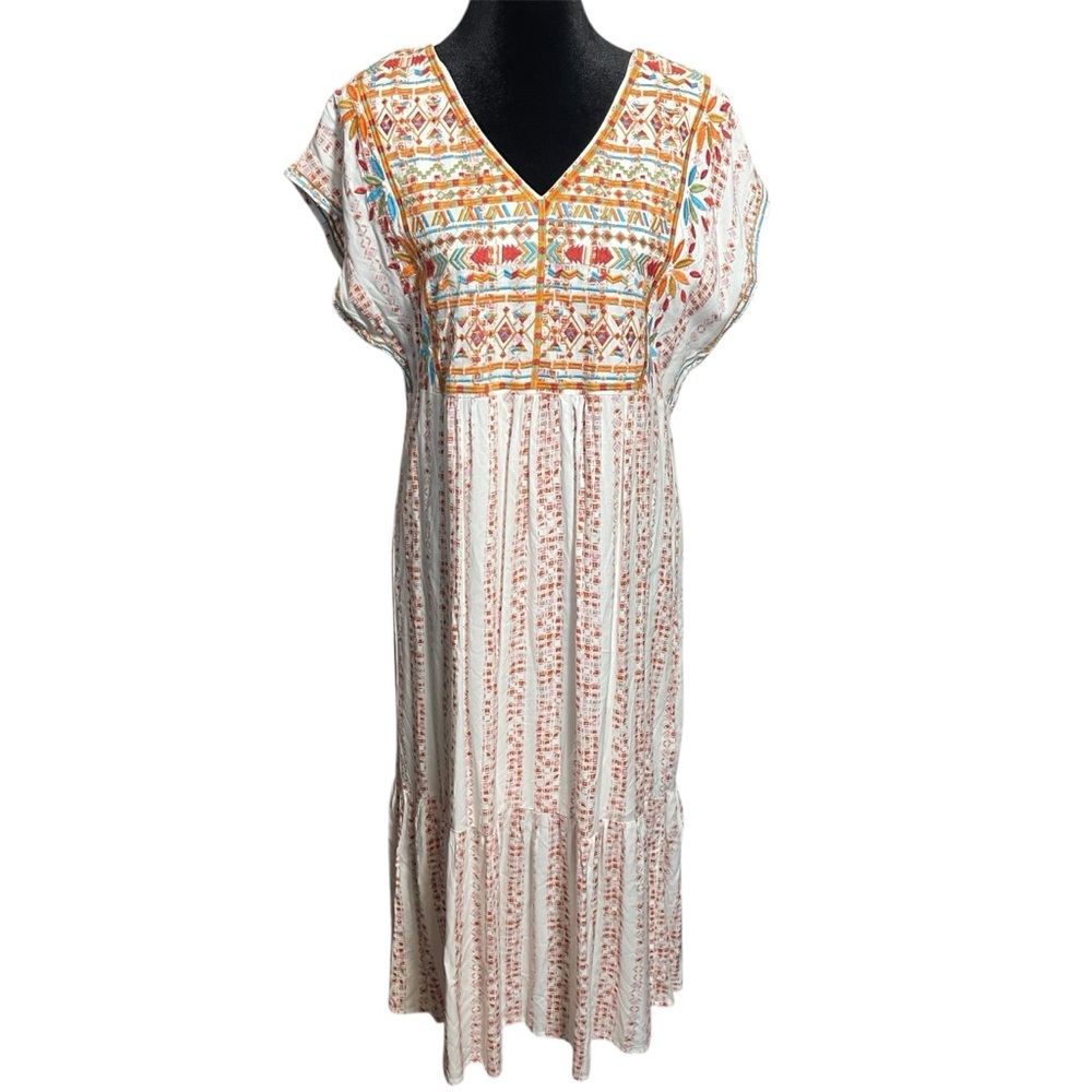 Savanna Jane BOHO MIDI Dress White Embroidered